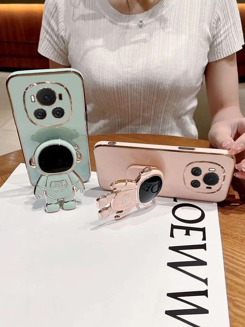 Para Honor Magic 6 Pro 3D soporte de astronauta de dibujos animados funda chapada para Huawei Magic 7 6 Lite 5 Pro soporte funda de silicona suave cordón - imagen 4