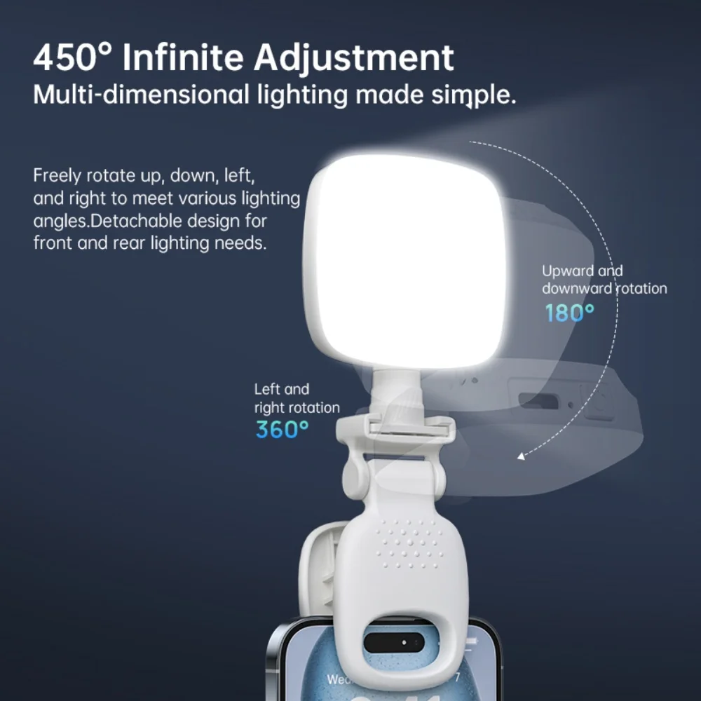 Luz de relleno LED portátil para Selfie, recargable con modos de brillo ajustables, con Clip para teléfono, portátil, tableta, reuniones y maquillaje - imagen 2