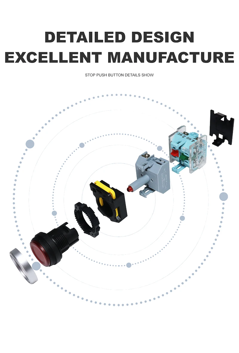 VaneAims 22MM FXB38 interruptor de botón de luz LED de plástico 10A 12V 220V interruptor de encendido/apagado de enganche momentáneo con contacto plateado - imagen 2