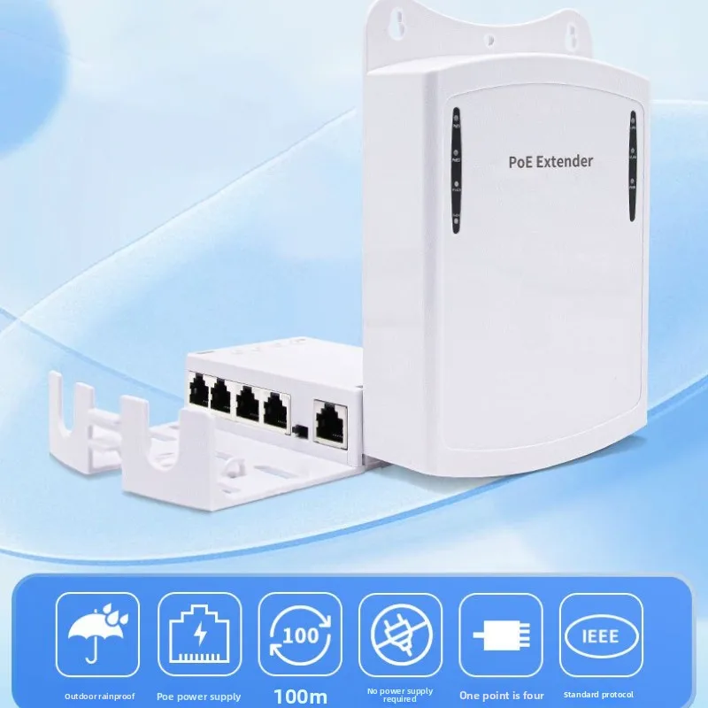 Repetidor POE impermeable de 4 puertos 100/1000Mbps 1 a 4 interruptor de red extensor PoE para cámara IP - imagen 3