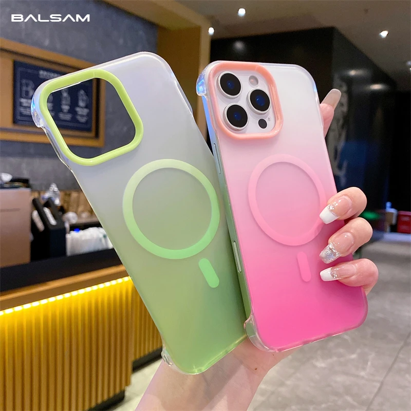 Funda magnética mate sin bordes con gradiente colorido para iPhone 16 E 15 14 Plus 13 12 11 Pro Max, funda de lujo a prueba de golpes - imagen 4