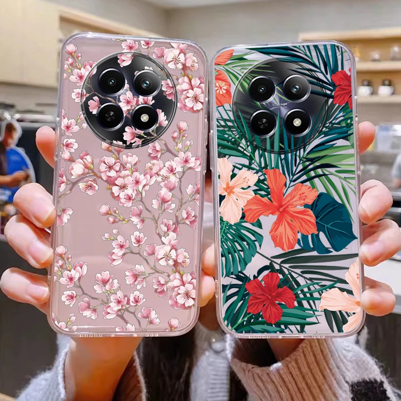 Para Realme 12 4G 12 + 13 + Plus 13 Pro + Plus 5G funda de moda flores pintadas funda de teléfono de silicona transparente Fundas divertido gato pareja - imagen 2