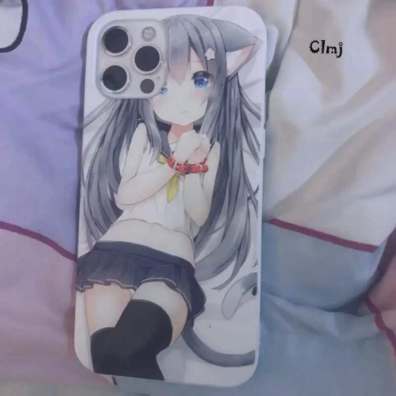 Clmj Anime Linda chica japonesa funda de teléfono para iPhone 16 15 14 13 12 11 Pro Max X XS XR XSMax 7 8 Plus película brillante cubierta dura de PC