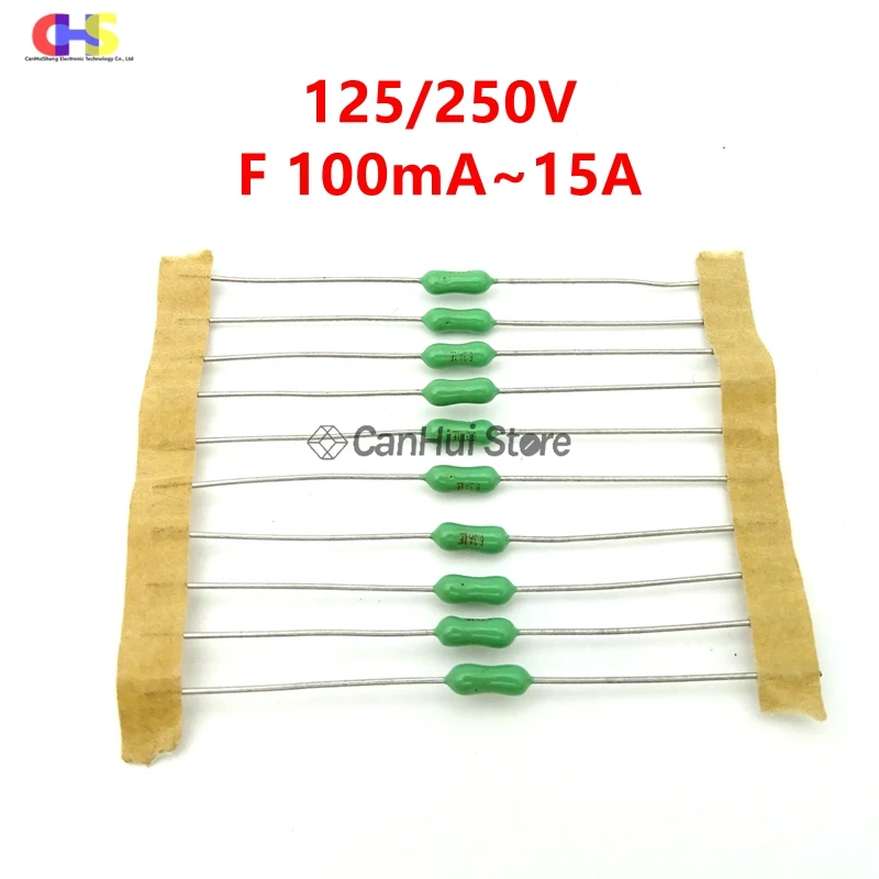 Fusible Axial de plomo verde/amarillo, 10 piezas, 2,4x7mm, 125 V, 250x7, 2,4, 100, 630mA - imagen 2