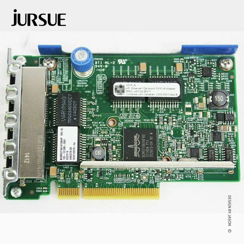 Una placa de circuito verde con una tapa azul en la parte superior