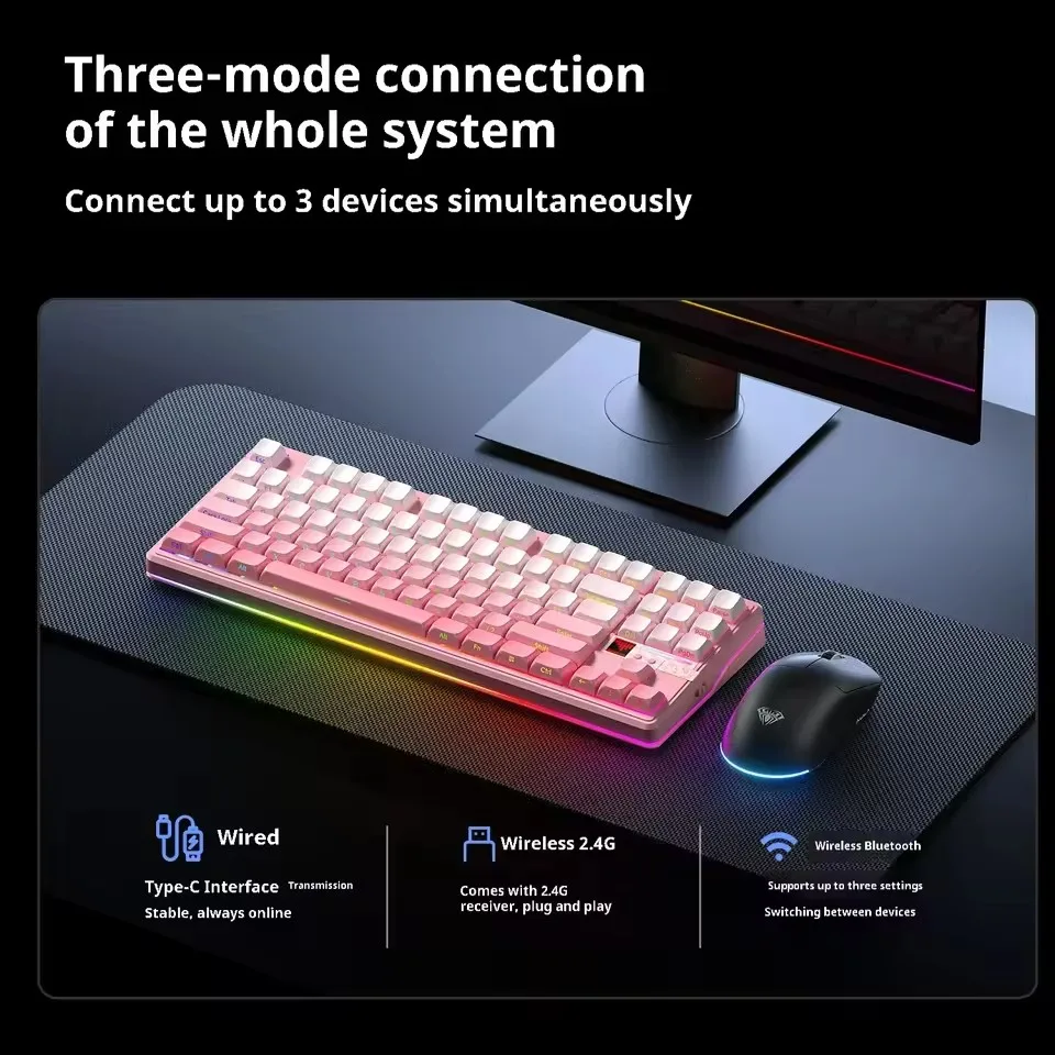 AULA F87 Pro V2 Teclado mecánico inalámbrico 3 modos 12000mAh Batería de larga duración Teclado para juegos RGB personalizado e-sports - imagen 5