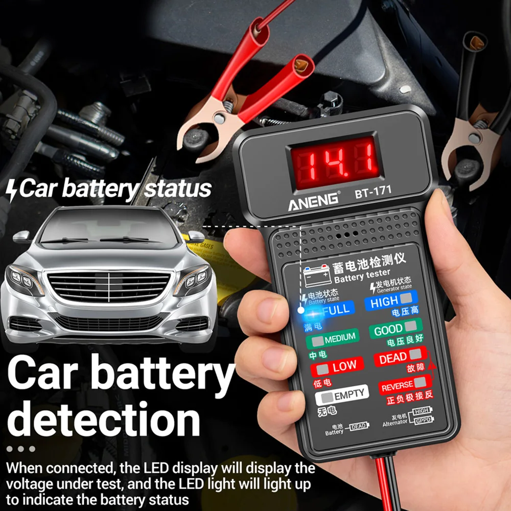 Probador de batería de coche BT-171, indicador de potencia de batería de 12V, pantalla LED, probador de capacidad de batería de vehículo eléctrico - imagen 3