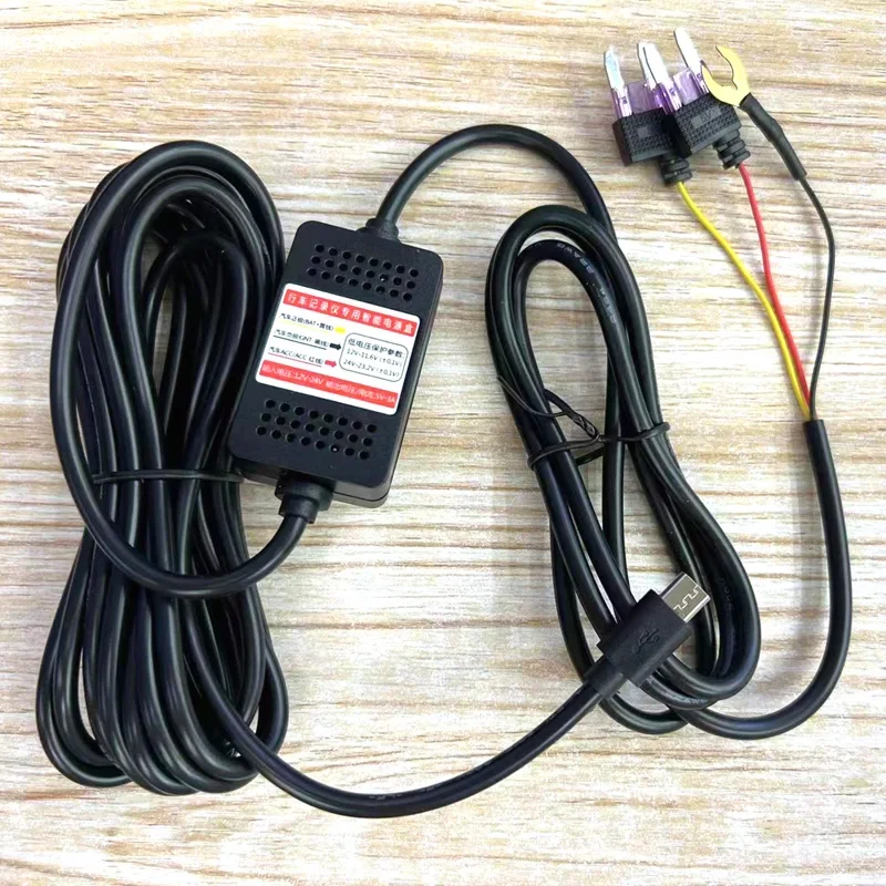 Cámara de salpicadero para coche, CC de 12V/24V a 5V, 3A, Micro 5 pines, carga de cámara automática, línea Buck, transmisión de medios, grabadora de conducción, Cable reductor ACC - imagen 4