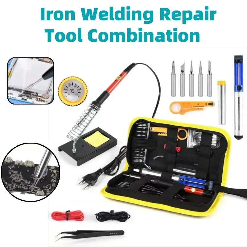 Kit de pistola para soldar de 60W, juego de herramientas 15 en 1 de temperatura ajustable con soldador, juego de soldadores eléctricos con enchufe europeo