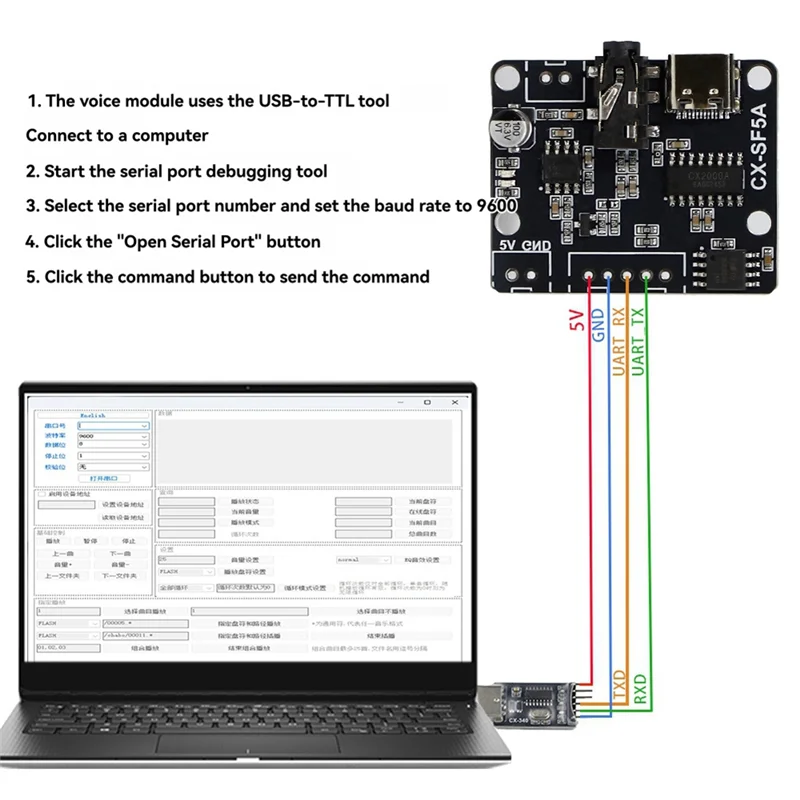 Módulo de Chip de voz MP3 de puerto serie CX-SF5A, módulo de Audio personalizado de transmisión de voz, Kit de Audio de activación de Control de Chip único - imagen 2