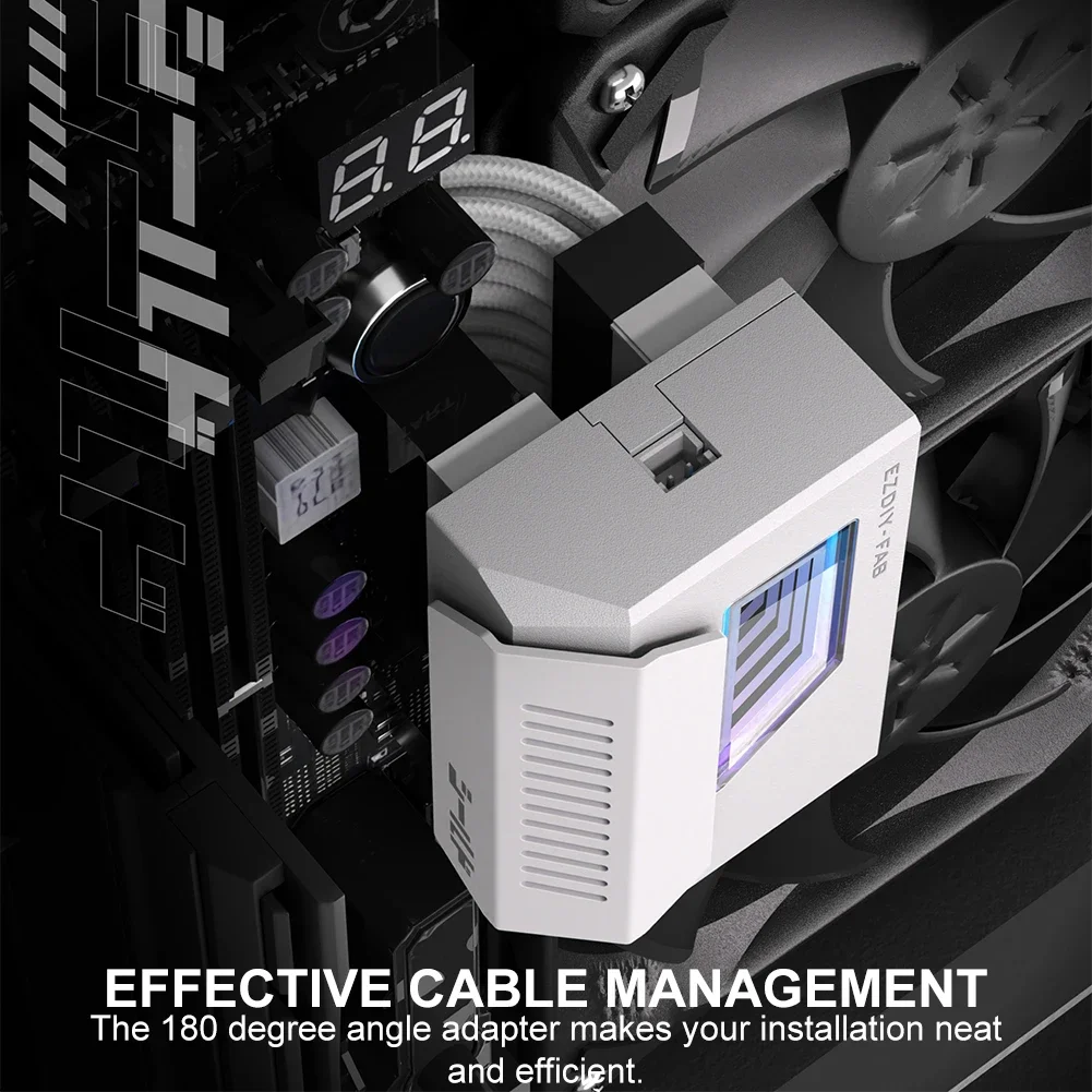 Adaptador de conector de alimentación ATX de 24 pines y 180 grados con espejo infinito ARGB Light Adaptador ATX de 24 pines y 180 grados Adaptador de ángulo de 24 pines - imagen 3