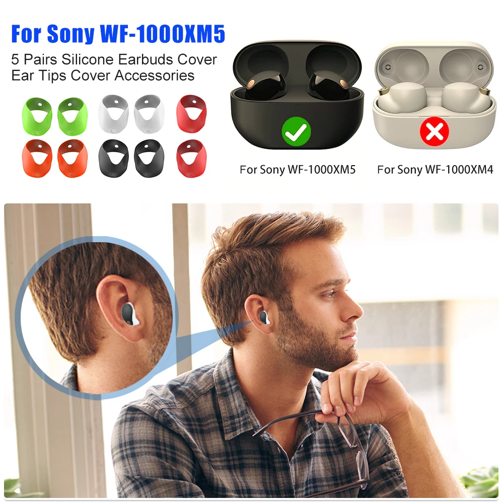 5 pares de almohadillas de silicona para los oídos, accesorios antideslizantes, cubierta protectora para los oídos de 5 colores para auriculares Sony WF-1000XM5 - imagen 4