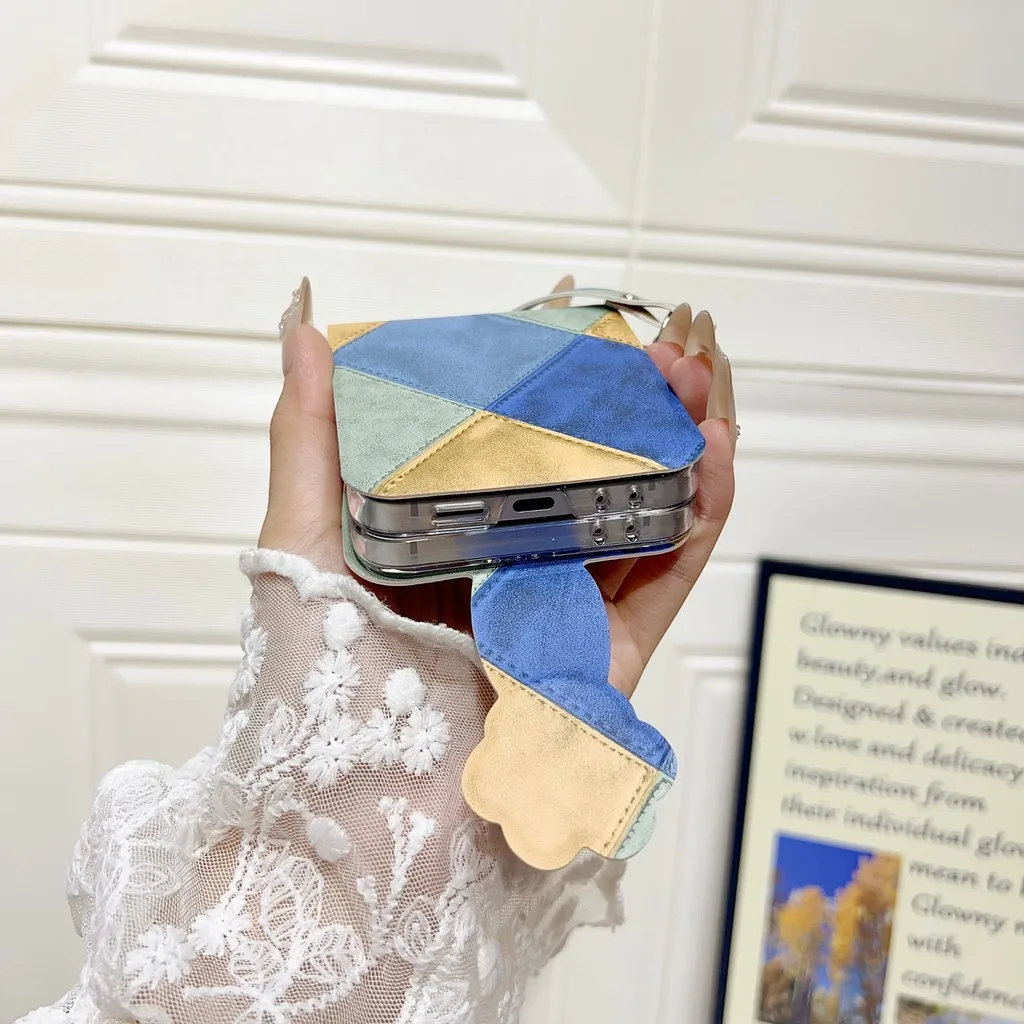 Funda de teléfono para Samsung Galaxy Z Flip 6 5 5G Flip6 Flip5 5G DIY parche Retro correa de muñeca funda dura para teléfono móvil - imagen 3