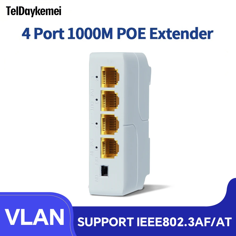 Repetidor de interruptor de red Gigabit extensor POE de 4 puertos 1000M IEEE802.3af/at Plug & Play para conmutador PoE NVR cámara IP AP - imagen 2