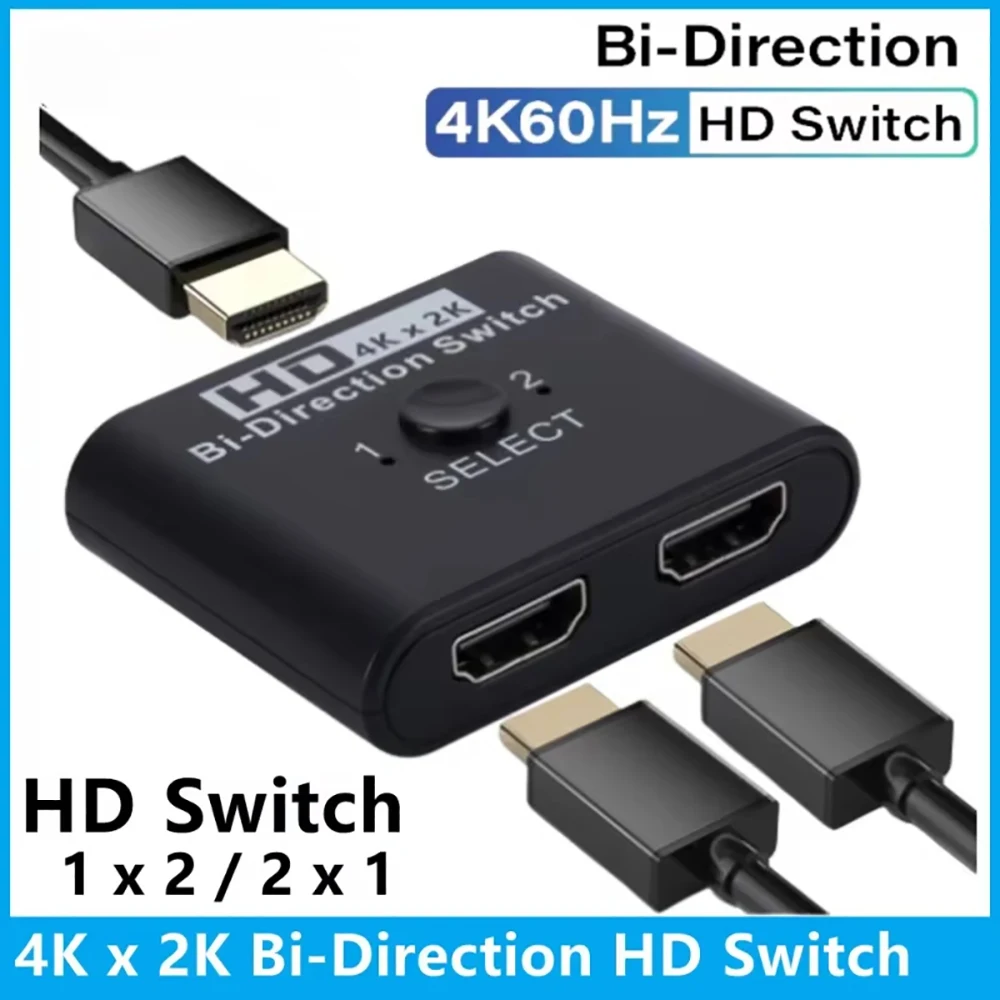 Conmutador HDMI bidireccional 4K 2 en 1 salida/1 en 2 salidas, divisor de conmutador compatible con HDMI para PS4/3 TV Box, adaptador de conmutador 1x2/2x1 - imagen 4