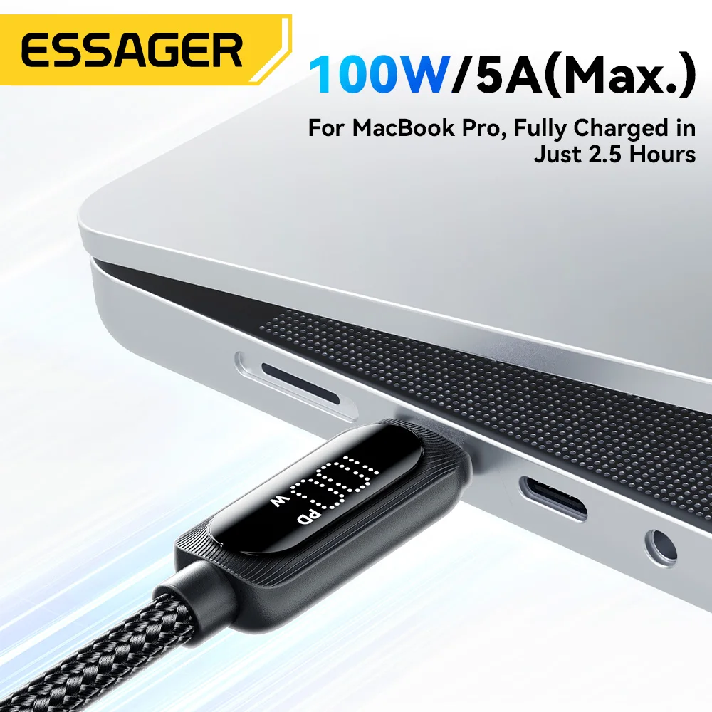Essager USB tipo C a USB C Cable 100W 5A PD Cable de carga rápida para Macbook Xiaomi Samsung tipo-c Cable de pantalla Digital 3M - imagen 3
