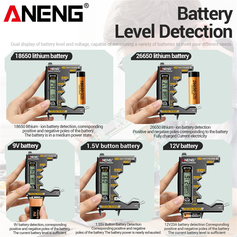 ANENG multímetro Digital inteligente probador de triodo de voltaje automotriz SZ818 + BT173 9V/12V herramientas de detección de pantalla Digital de batería - imagen 5