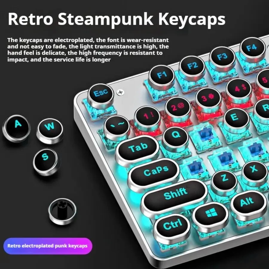 EWEADN-Teclado mecánico Punk, teclas redondas de 104 teclas, retroiluminación LED con perilla Multimedia, teclado para juegos por cable para deportes electrónicos, regalos para PC - imagen 5