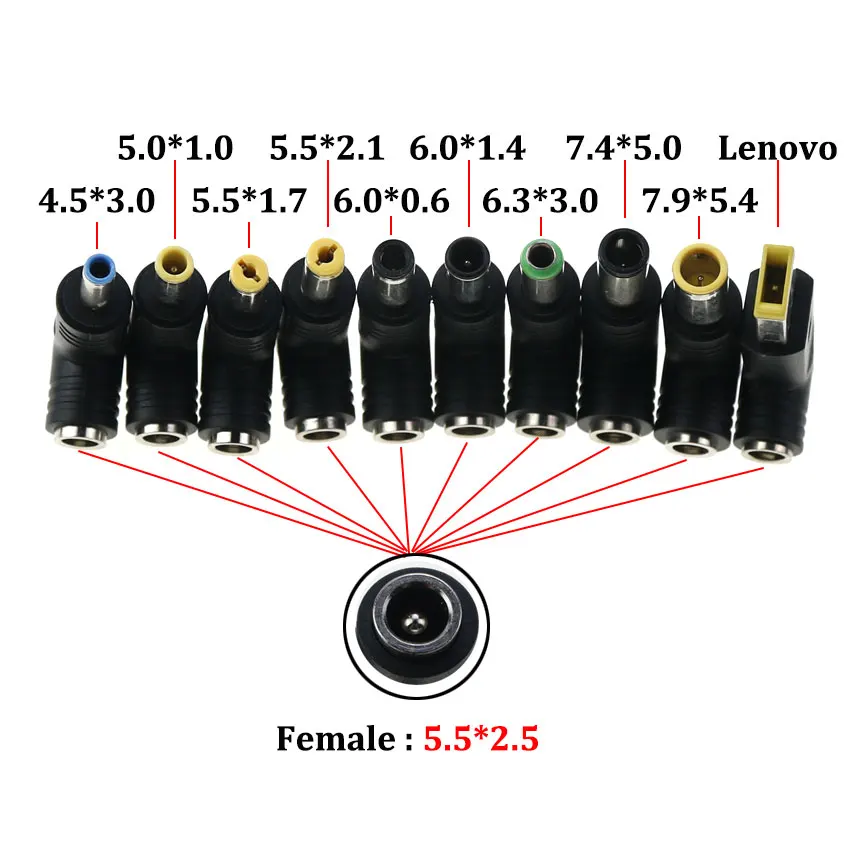Conector hembra de adaptador CC de 5,5x2,5 MM a 4,0x1,7, 4,5x3,0, 5,0x1,0, 5,5x1,7, 5,5x2,1, 6,3x3,0, 7,4x5,0, 7,9x5,4 - imagen 2