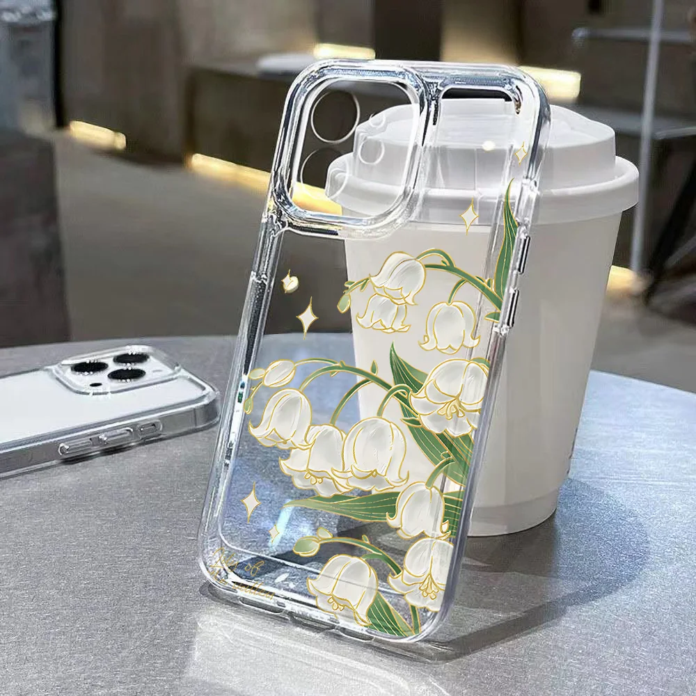 Funda de teléfono con flores estéticas para iPhone 14 Pro, funda transparente suave a prueba de golpes para iPhone 16 11 12 13 15 Pro Max X XR XS 7 8 Plus SE - imagen 2