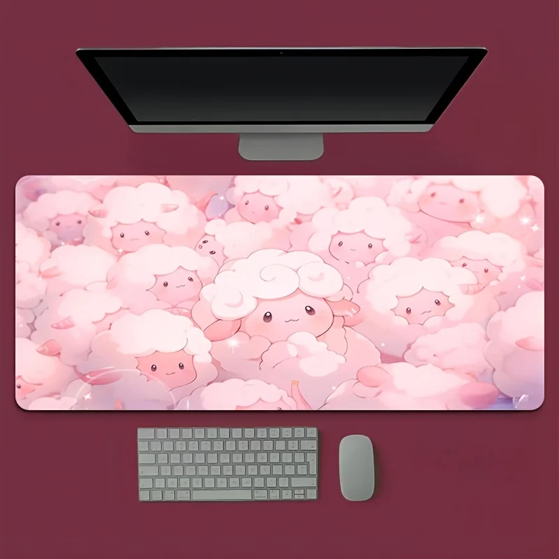 Alfombrilla de ratón de oveja rosa, Base de goma de gran tamaño, antideslizante, accesorios de escritorio para PC, alfombrilla de ratón para oficinas y teclado de jugador, alfombrilla decorativa - imagen 2