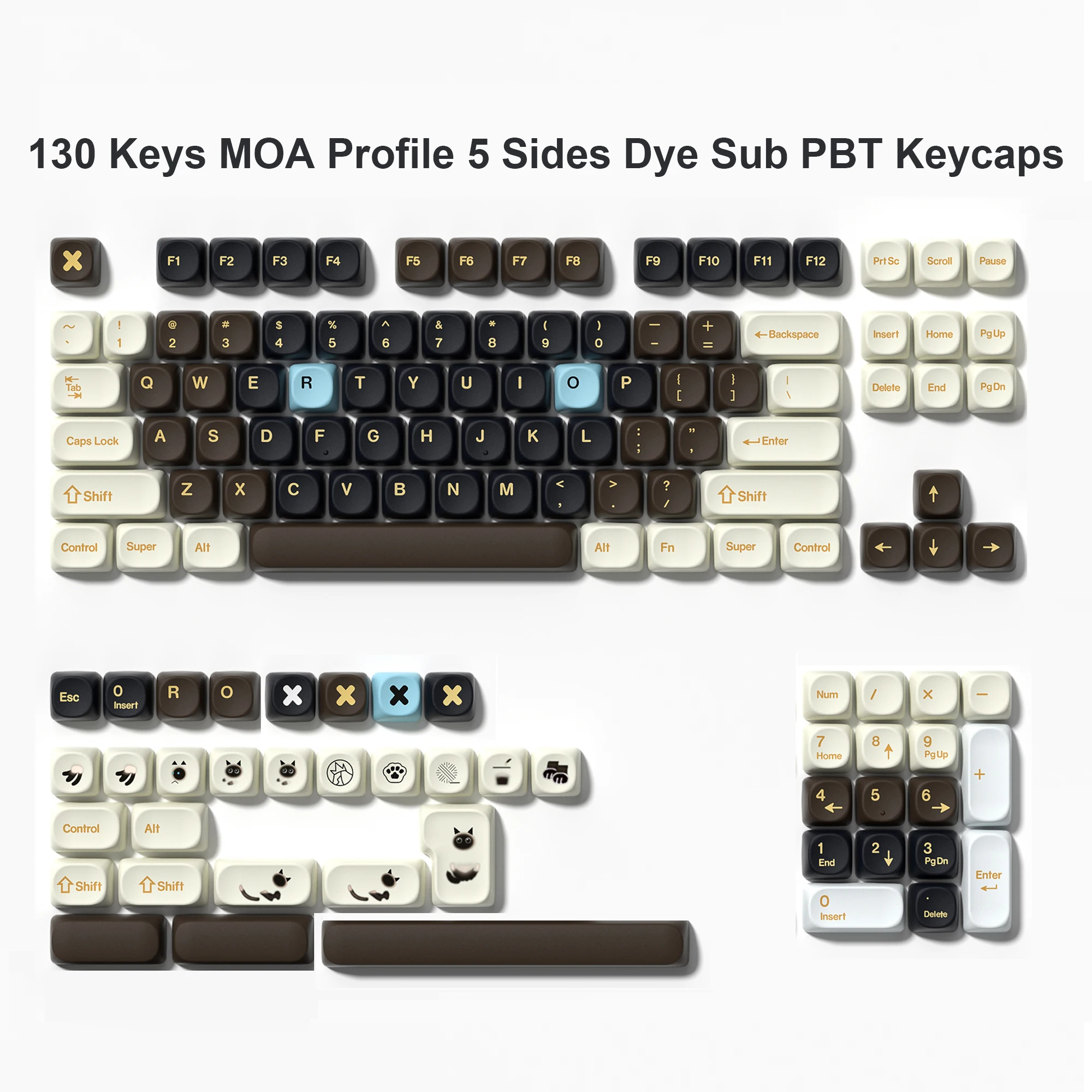 Teclas PBT de sublimación de tinte de 5 lados, azúcar marrón, 130 teclas, perfil MOA, teclas Kawaii para interruptores Cherry Gateron MX, teclado para juegos - imagen 5