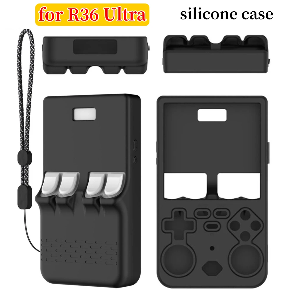 Funda de silicona para consola de juegos portátil R36 Ultra contra arañazos y caídas, Estuche de transporte negro con cordón para hombres y mujeres - imagen 2