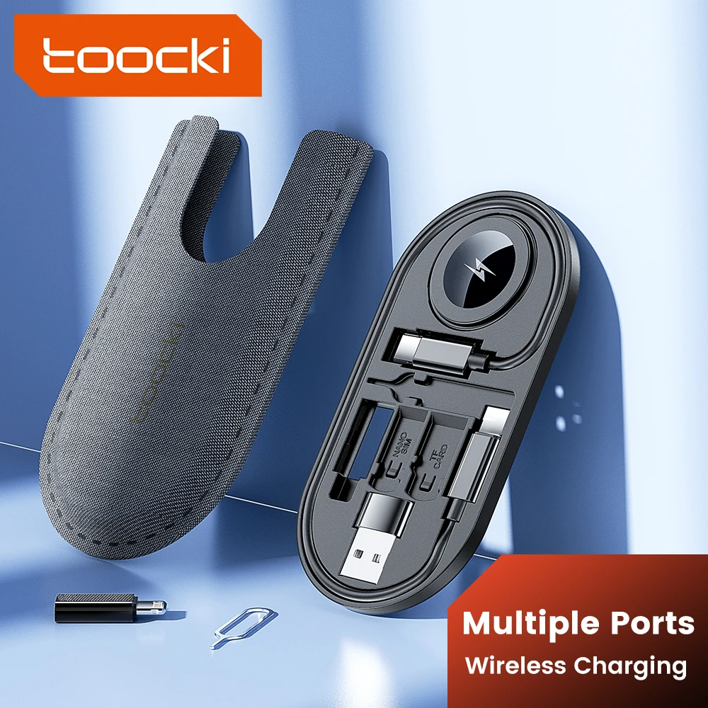 Toocki-Mini Cable de datos para reloj, cargador inalámbrico USB C a Tpye C, Cable de carga rápida, caja organizadora multifunción de viaje