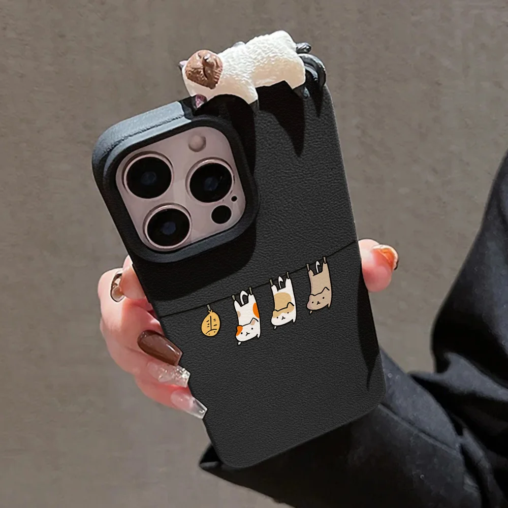 Funda de teléfono con bonito gato 3D para iPhone 16 Funda iPhone 11 17 Pro Max 13 15 14 Plus 12 17 Funda de cuero de silicona a prueba de golpes - imagen 5