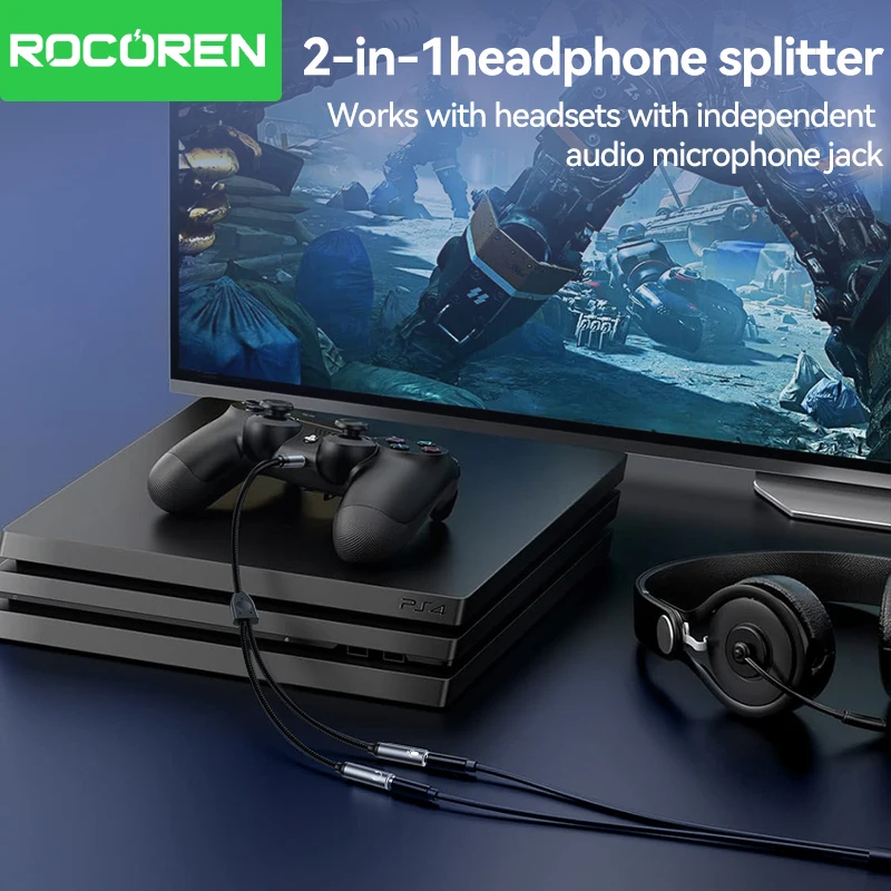 Rocoren-Cable divisor de Audio con conector de 3,5mm, Adaptador de Audio de 2 vías AUX macho a doble hembra para auriculares, teléfono y Escritorio - imagen 3