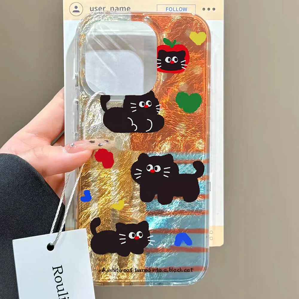 Funda de teléfono con patrón de empalme de línea de gato de dibujos animados para iPhone 17 16 15 14 13 12 Pro Max 7 8 Plus 11 16e X XS XR SE 5G cubierta a prueba de golpes - imagen 4