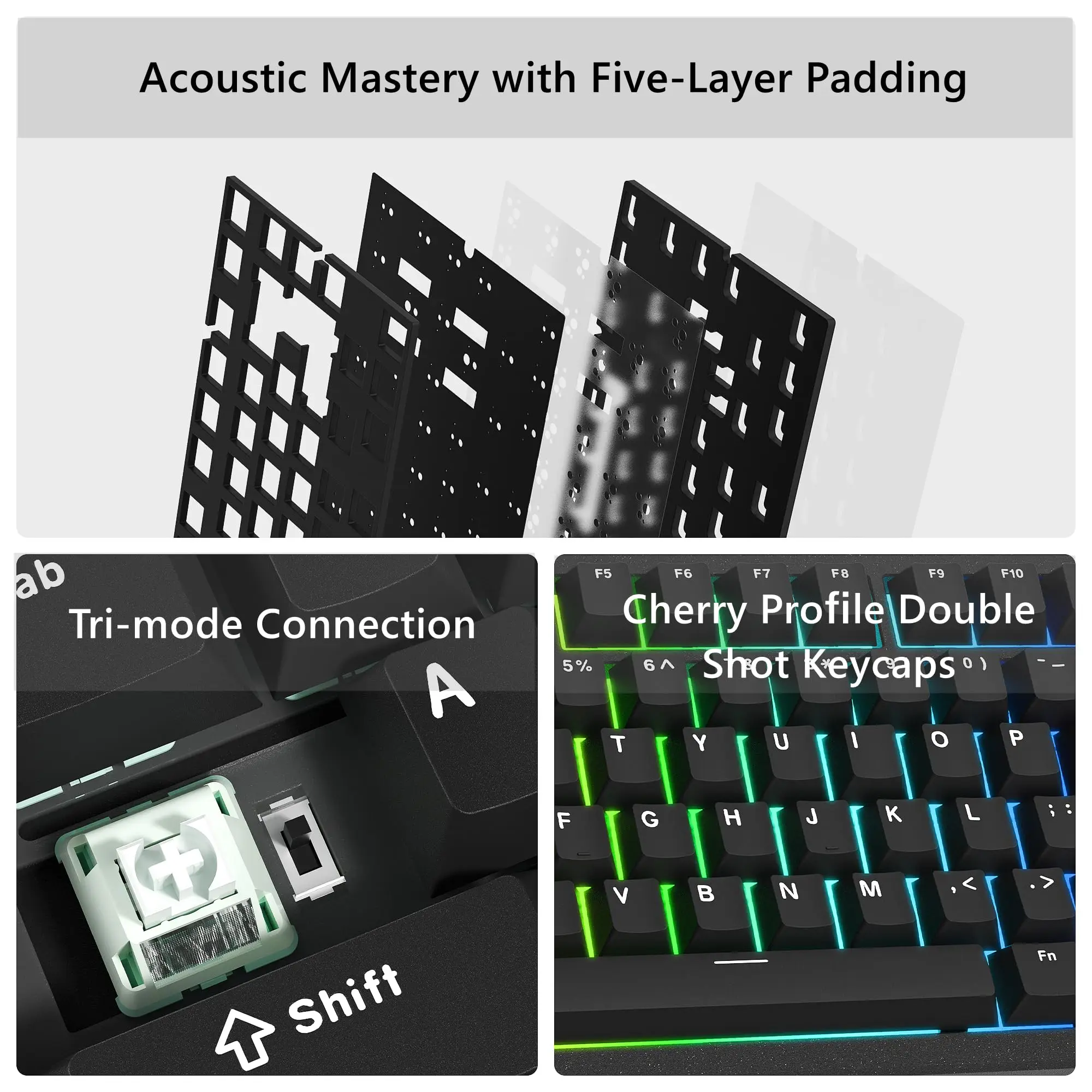 Womier negro SK75 75% trimododo carcasa de aleación de aluminio intercambio en caliente Teclado mecánico para juegos RGB teclado inalámbrico montado con junta - imagen 4