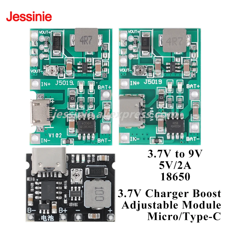 5 uds/1 ud 18650 cargador de batería de litio Boost descarga módulo ajustable integrado 3,7 V a 9V 5V/2A Micro tipo C