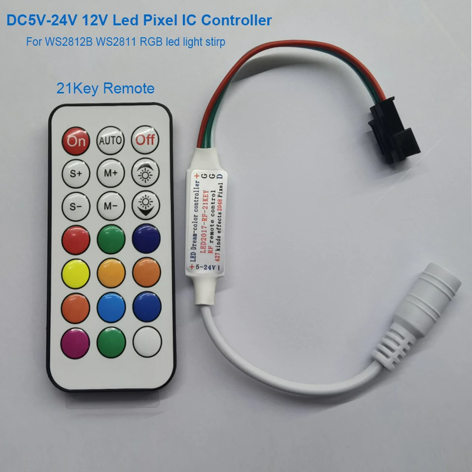DC5V 12V 24V 21Key RF SPI RGB controlador led para WS2811 WS2812B SK6812 RGB LED píxeles tira de luz