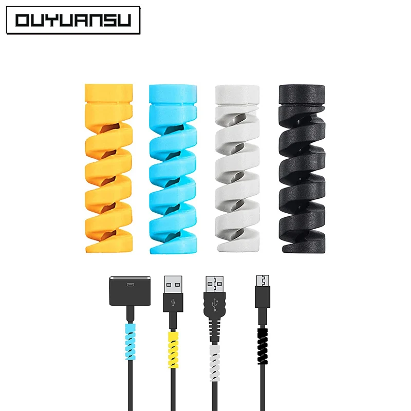Protector de Cable Flexible de silicona, organizador de gestión de cables, Protector en espiral para todas las líneas de datos de teléfonos móviles, 10 piezas