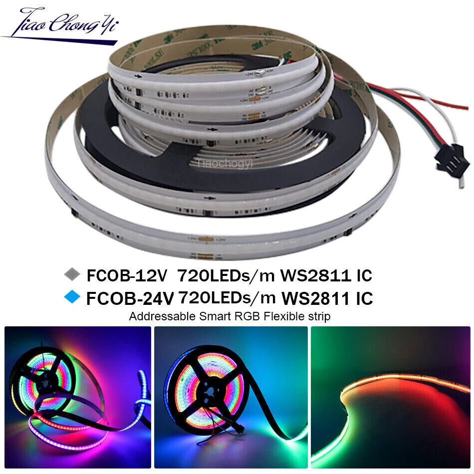 Tira de luces LED COB WS2811 RGB IC para agua corriente, lámpara de Control remoto táctil direccionable Dream Color Horse Race, 5M, 10M, 12V, CC 24V - imagen 3