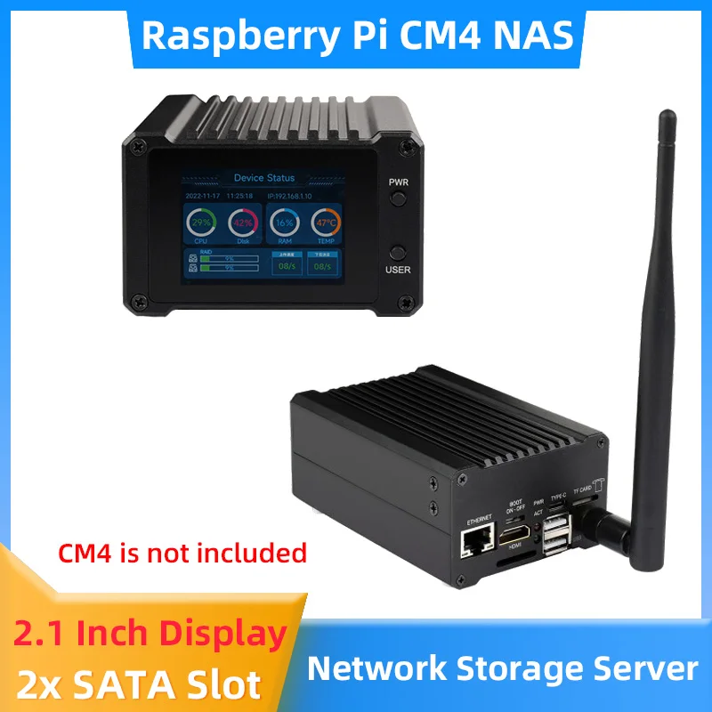 Raspberry Pi CM4 módulo informático NAS, servidor de almacenamiento de red doméstica, interfaz Dual SATA, LCD de 2 pulgadas