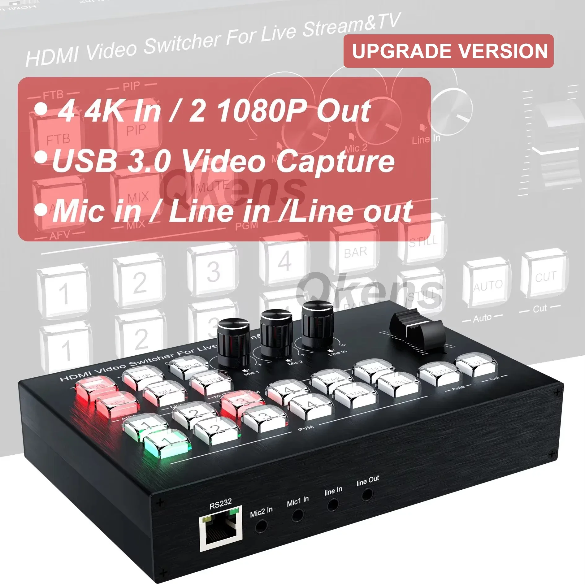 Conmutador de cámara múltiple de vídeo HDMI 4K de 4 canales para transmisión en vivo, producción de transmisión, mezclador de vídeo, estación de conmutación, grabación tipo C - imagen 2