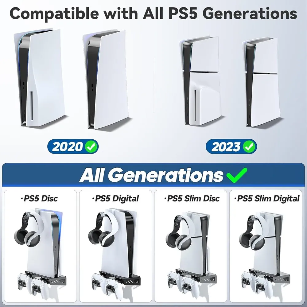 Juego de montaje en pared soporte para PS5/consola delgada con controlador gancho de almacenamiento de acero soporte para accesorios PS5 - imagen 2