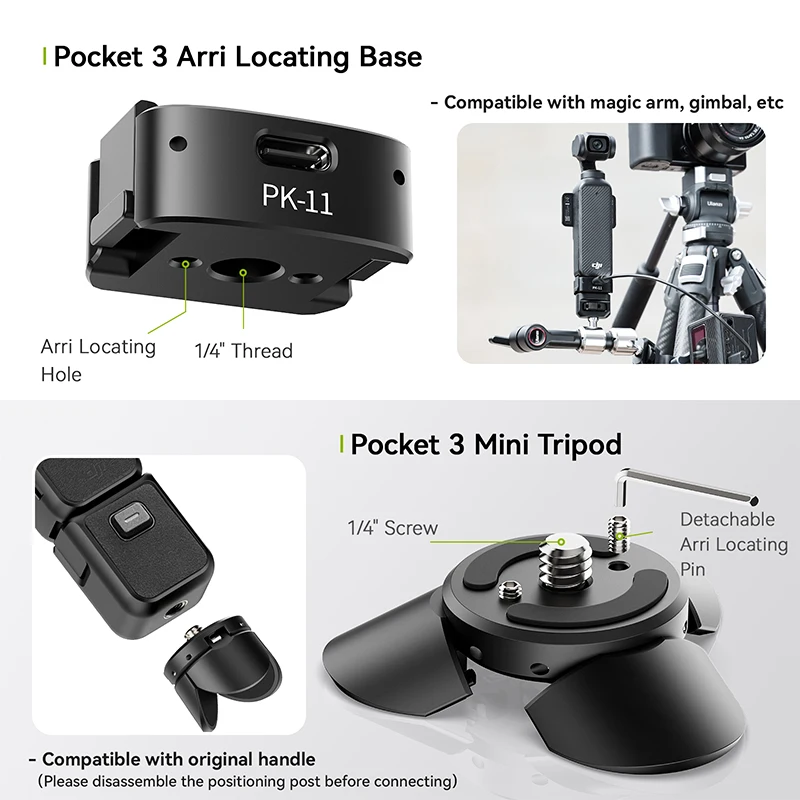 Ulanzi Pocket 3 Mini trípode/Base de localización Arri para DJI Osmo Pocket 3 - imagen 4