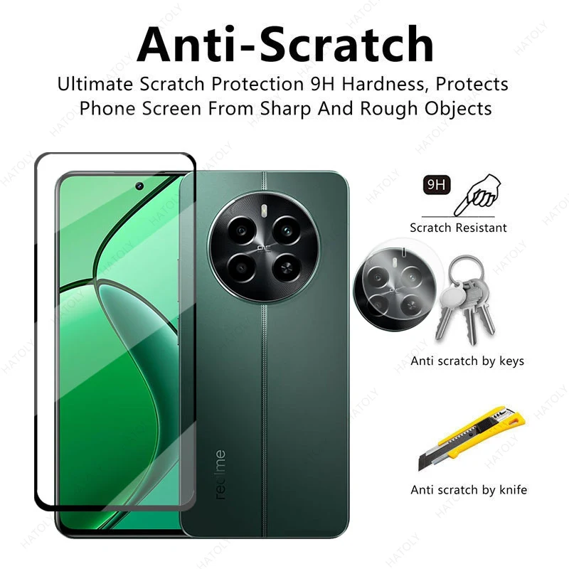 Para Realme 12 4G vidrio templado para Realme 12 4G Protector de pantalla cámara Len película HD pegamento completo vidrio para Realme 12 4G 12 Plus 5G - imagen 2