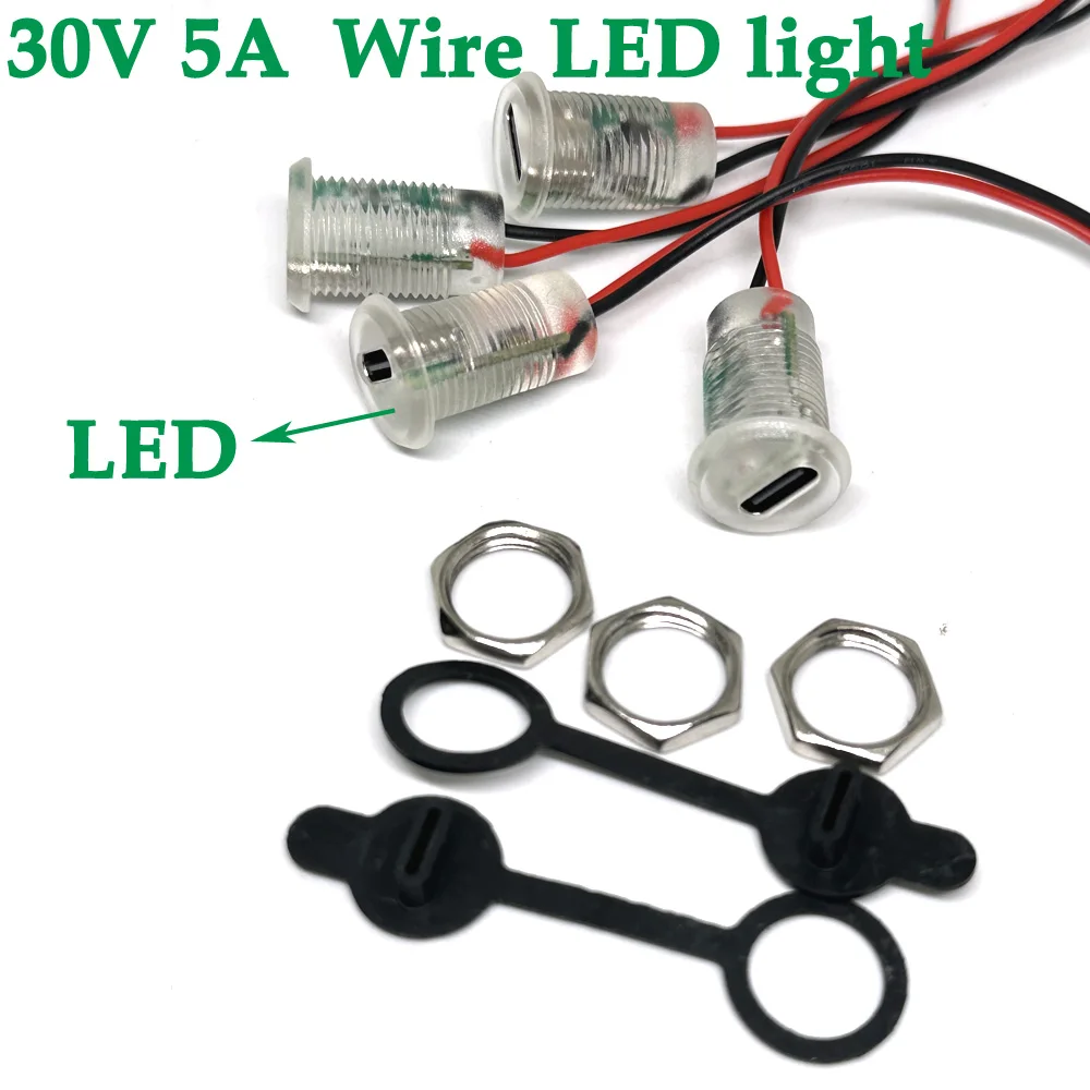 USB-C 30V 5A high current charging socket with LED Lights PH2.54 nut snap lock plate USB TYPE-C waterproof female connector JacK