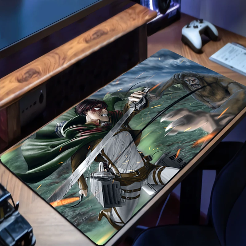 Alfombrilla de ratón para juegos extendidos, alfombrilla de ratón A-attack on Titan Levi con bordes cosidos, alfombrilla de escritorio, Base antideslizante, alfombrilla para teclado de ordenador - imagen 4