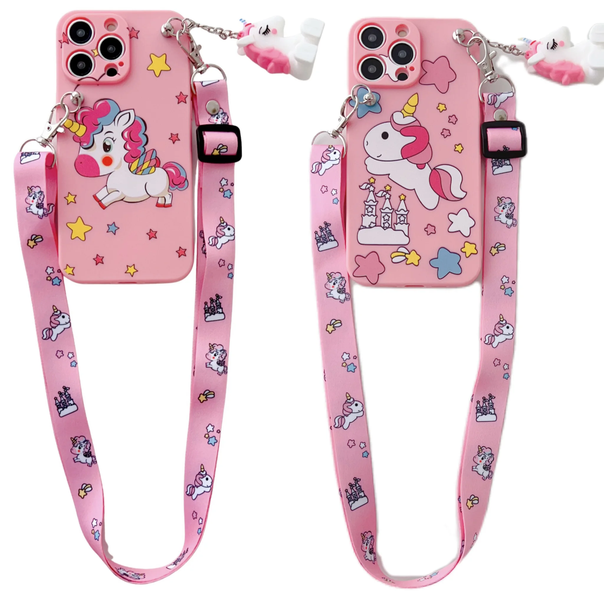 Eenhoorn Voor iPhone 6 6s 7 8 X Xs Max XR 11 12 13 14 15 Pro SE Max Case met Houder Touw