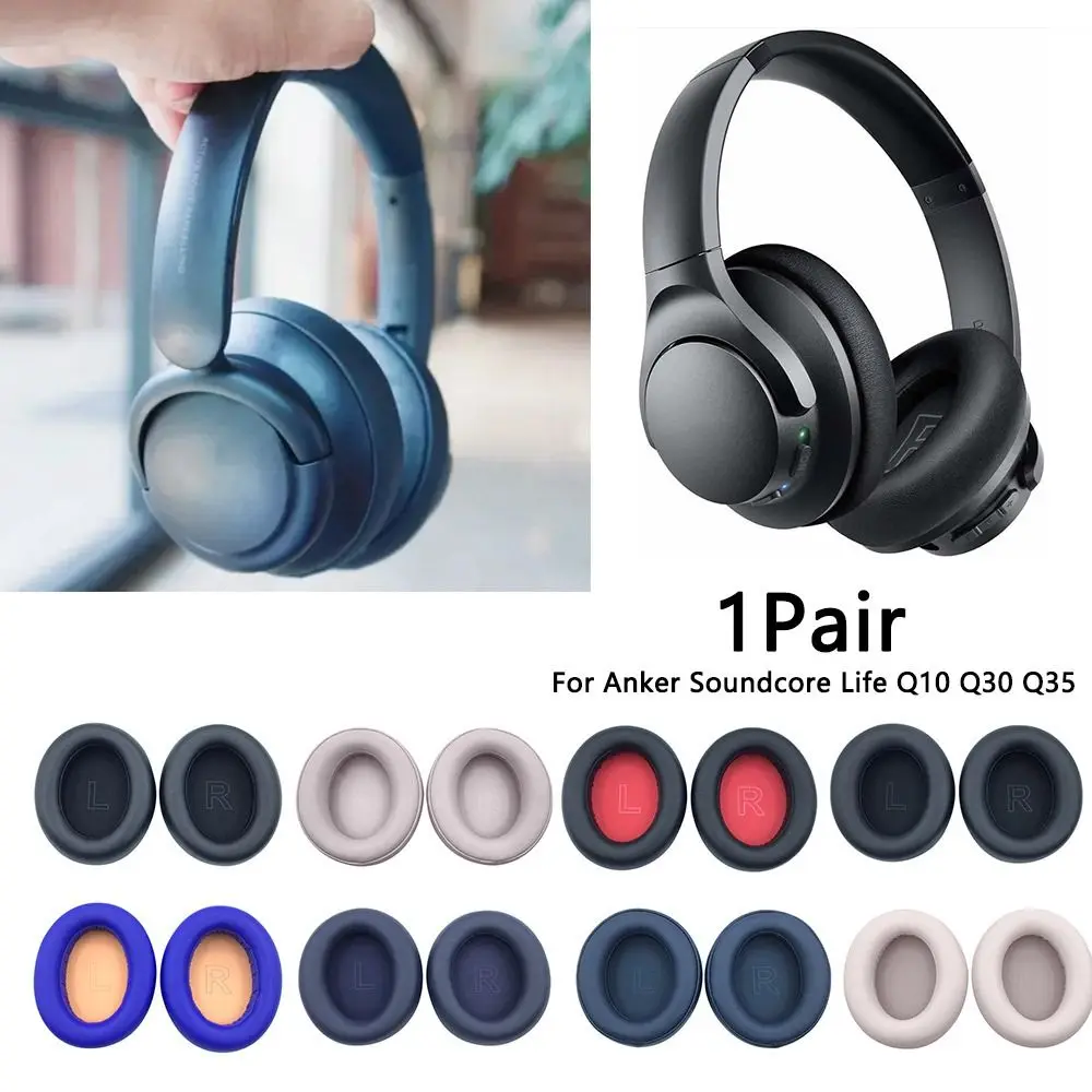 Almohadillas de repuesto para auriculares Anker Soundcore Life Q10 Q30 Q35, orejeras de cuero, 1 par