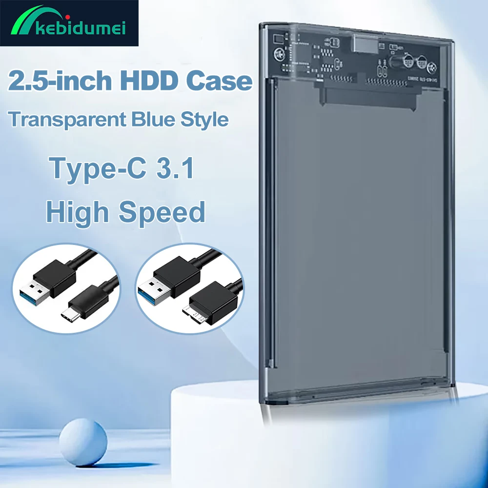Caja HDD USB 3,0/3,1, carcasa para disco duro SATA SSD de 2,5 pulgadas, velocidad de transferencia de 5Gbps, diseño transparente, carcasa SSD externa móvil - imagen 2