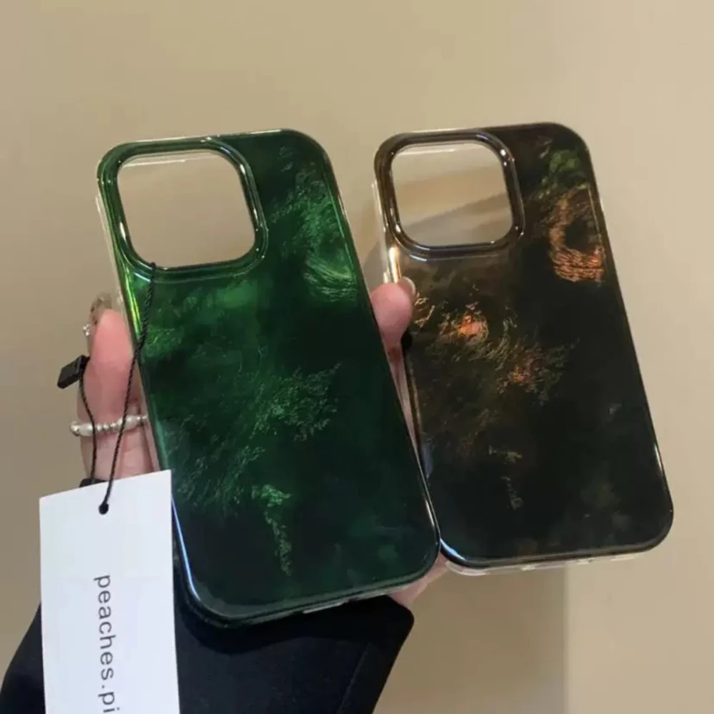Bonita funda de teléfono verde con láser degradado para iPhone 16 15 14 13 12 11 Mini Pro Max X XR XSMax 7 8 Plus, funda suave con patrón de glaciar - imagen 3
