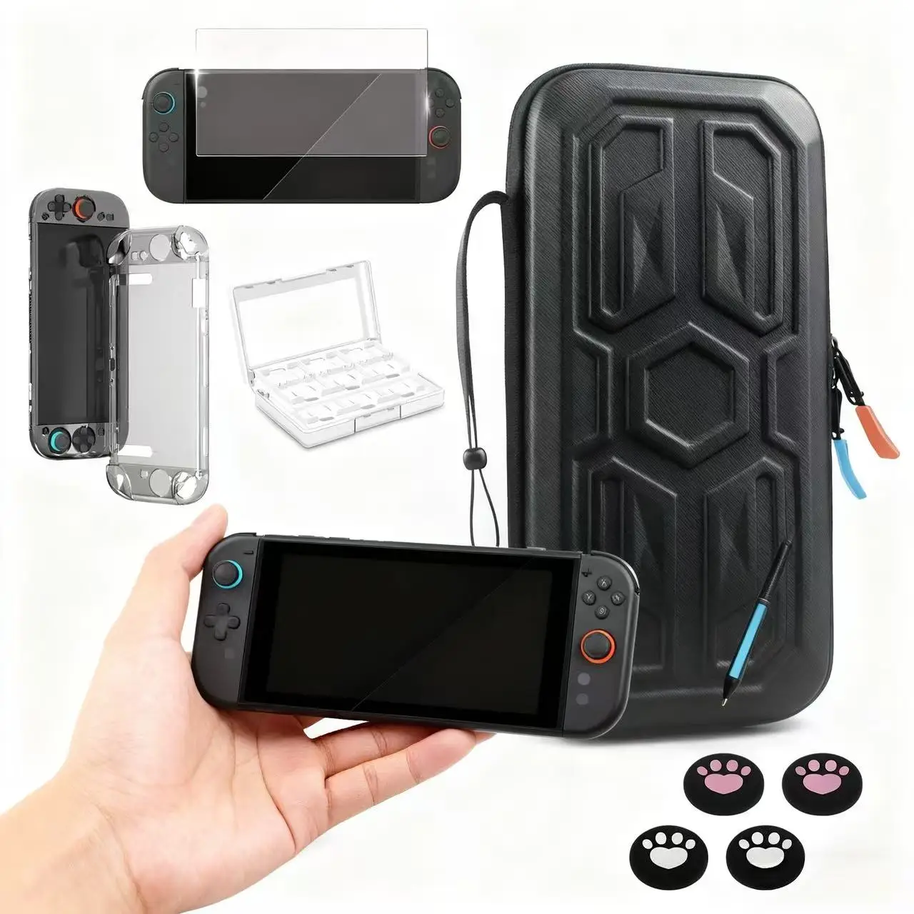 Juego de bolsas de almacenamiento para consola de juegos Switch 2, bolsa estilo Mecha con protector de pantalla de vidrio templado, estuche para tarjetas de juego y funda para consola