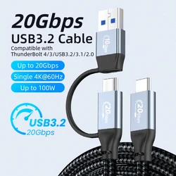 Cable Thunderbolt 3 USB‑C/USB‑A a USB‑C con PD y transferencia rápida