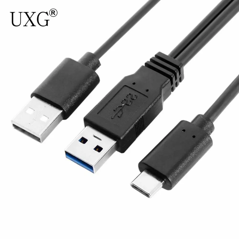 Cable de disco duro móvil USB 3,0, 0,6 m AM macho a tipo c macho, Cable de transmisión de datos doble en forma de Y, fuente de alimentación de hasta 5Gbps - imagen 3